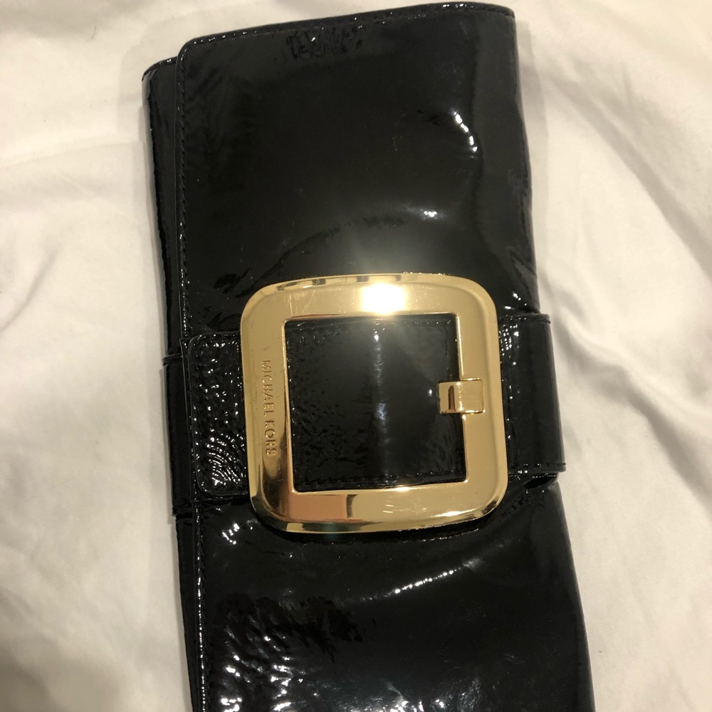 Michael Kors black patent clutch